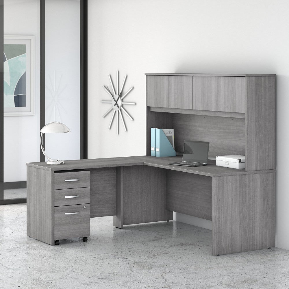 Bush Business Furniture Studio C 72inW x 30inD L-Shaped Desk With Hutch, Mobile File Cabinet And 42inW Return, Platinum Gray, Standard Delivery