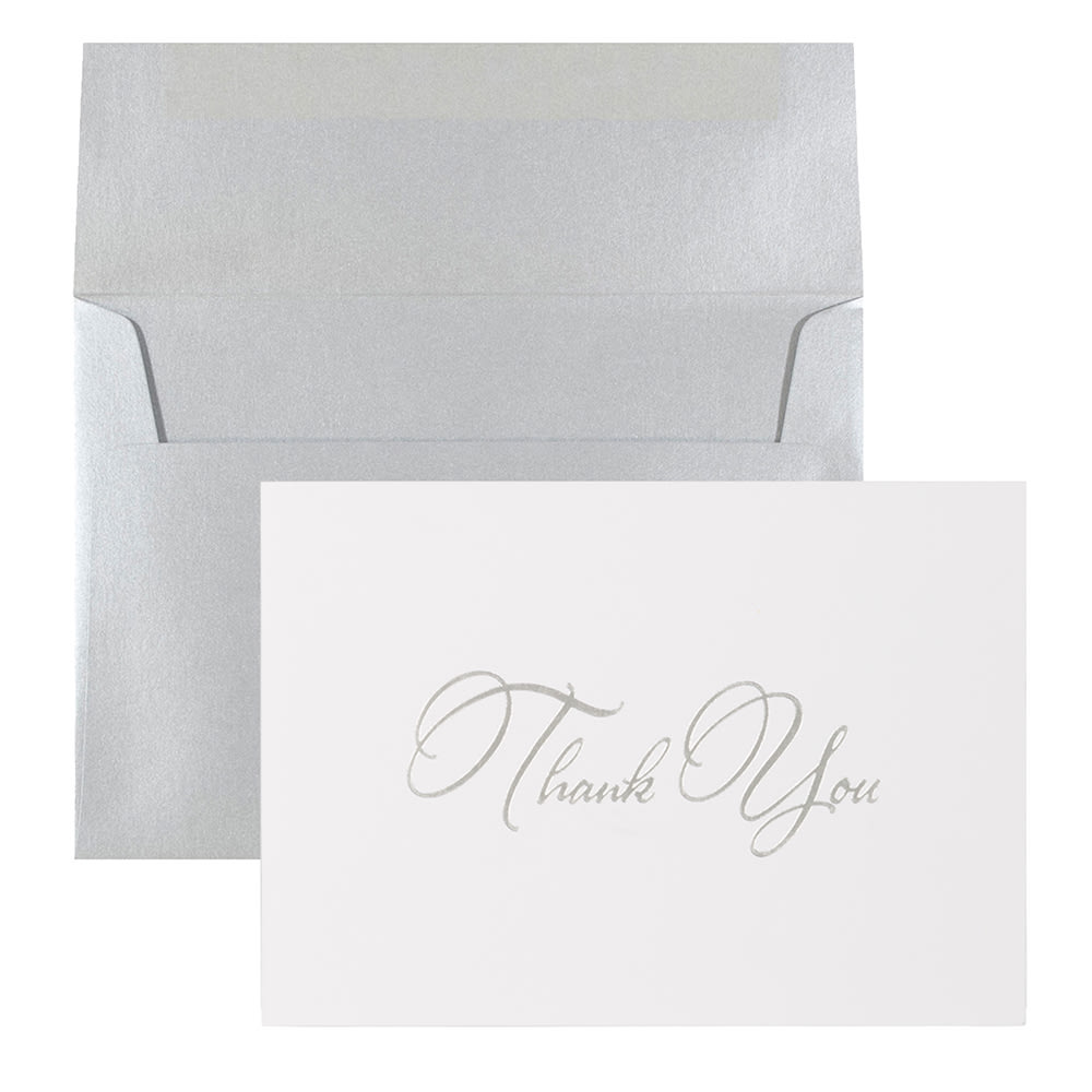 JAM Paper Thank You Card Set, Silver Stardream with Silver Script, Set Of 25 Cards And 25 Envelopes