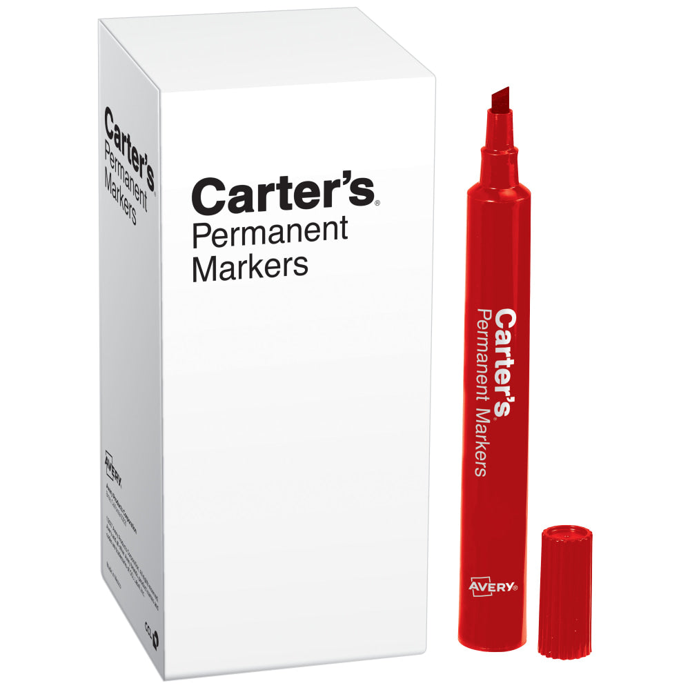 Avery Carters Permanent Markers, Chisel Tip, Large Desk-Style Size, Red