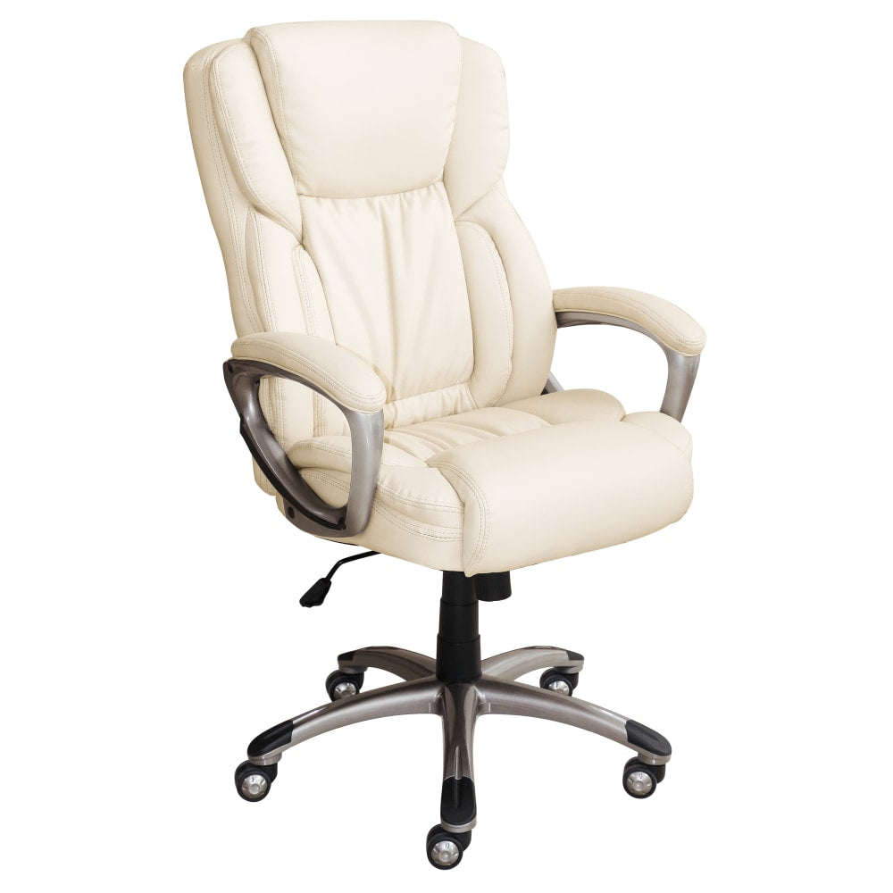 Serta Works Ergonomic Bonded Leather High-Back Office Chair, American Beige/Silver