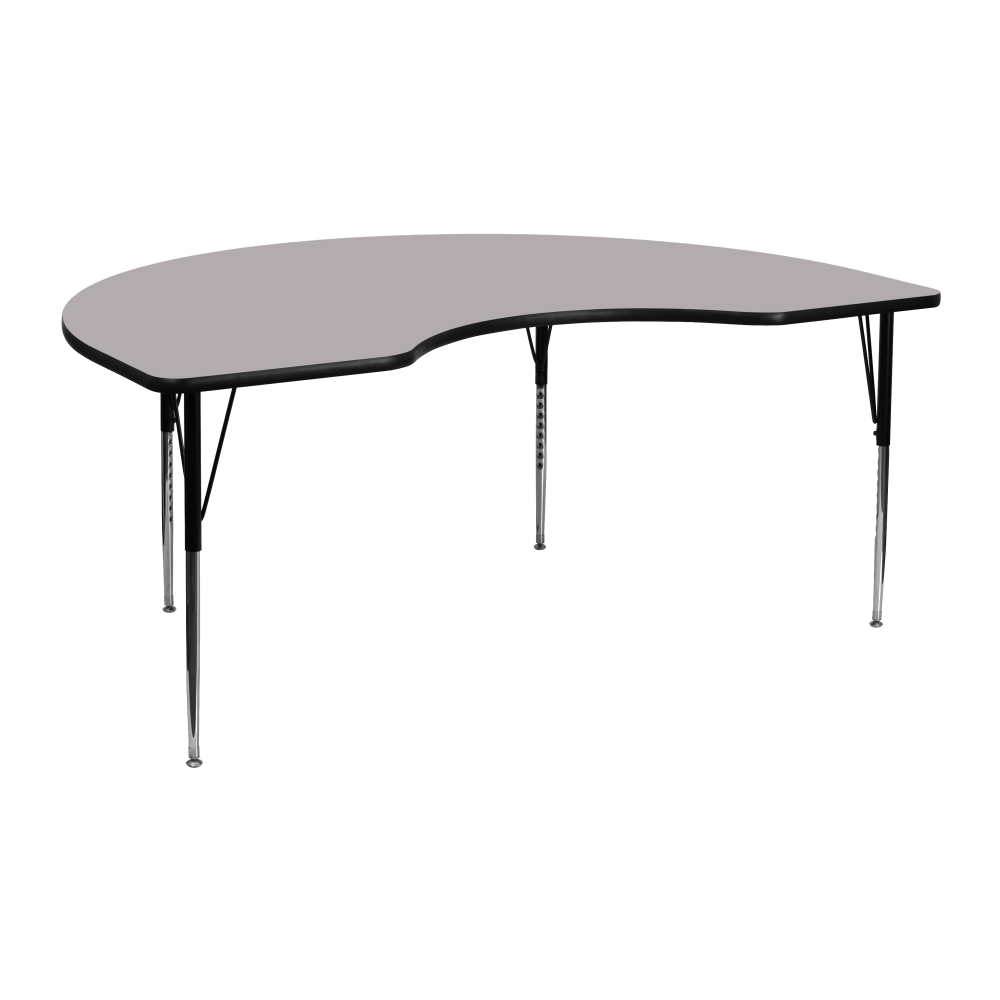 Flash Furniture 72ft"W Kidney Thermal Laminate Activity Table With Standard Height-Adjustable Legs, Gray