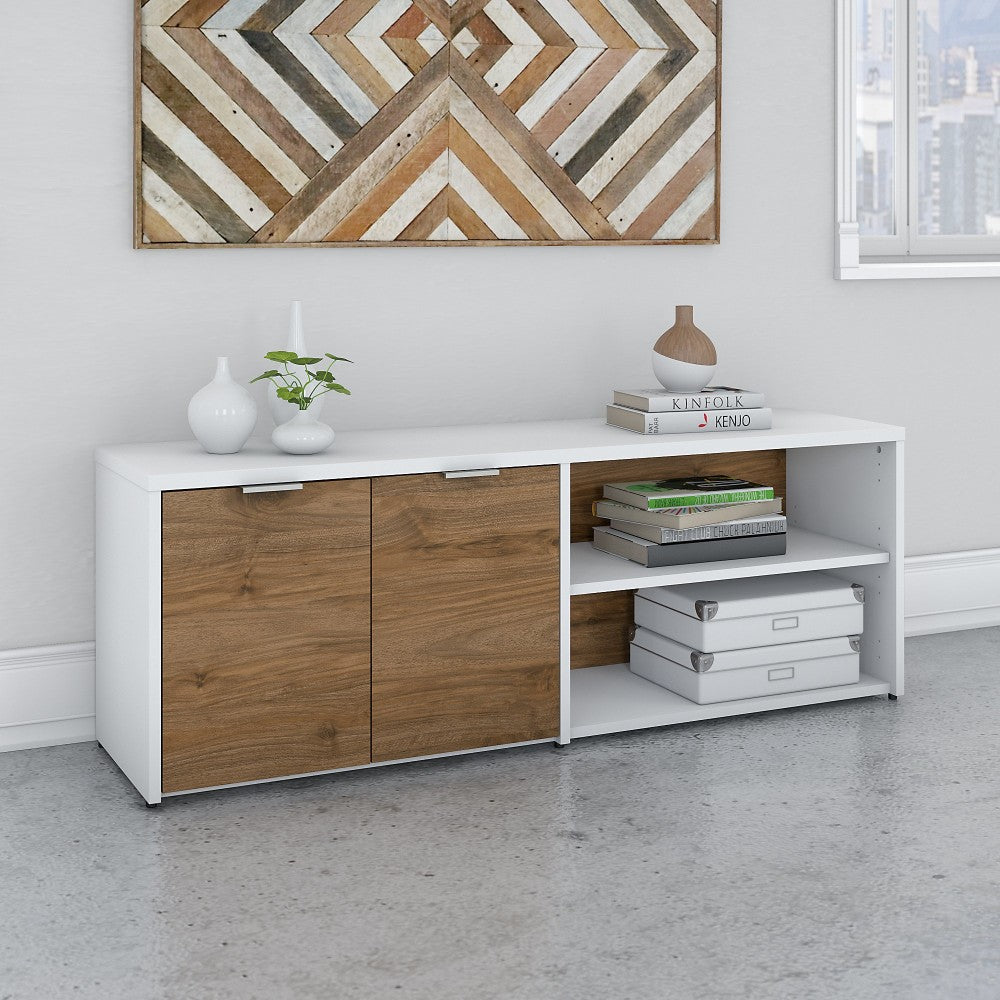 Bush Business Furniture Jamestown Low Storage Cabinet With Doors And Shelves, Fresh Walnut/White, Standard Delivery