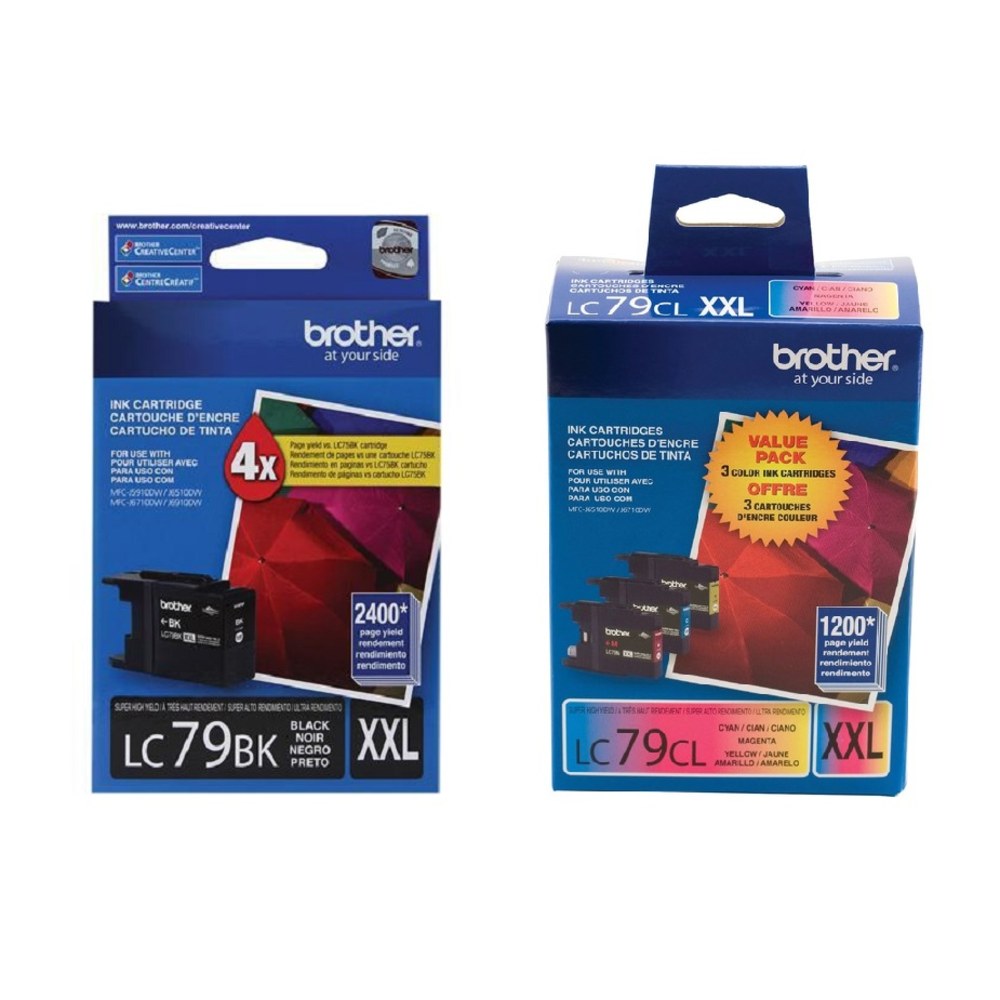 Brother LC79 4-Color Black; Cyan; Magenta; Yellow Super-High-Yield Ink Cartridges, Pack Of 4 Cartridges, LC79SET-OD