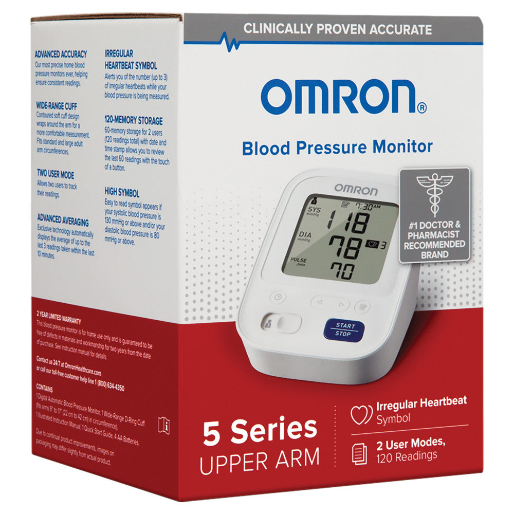 Omron 5 Series BP7200 Digital Upper Arm Blood Pressure Monitor With D-Ring Cuff