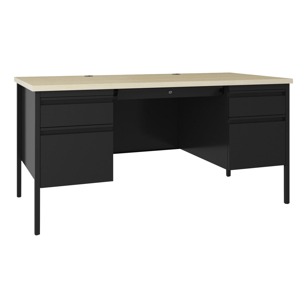 Lorell Fortress 60inW Double-Pedestal Teachers Computer Desk, Black Maple