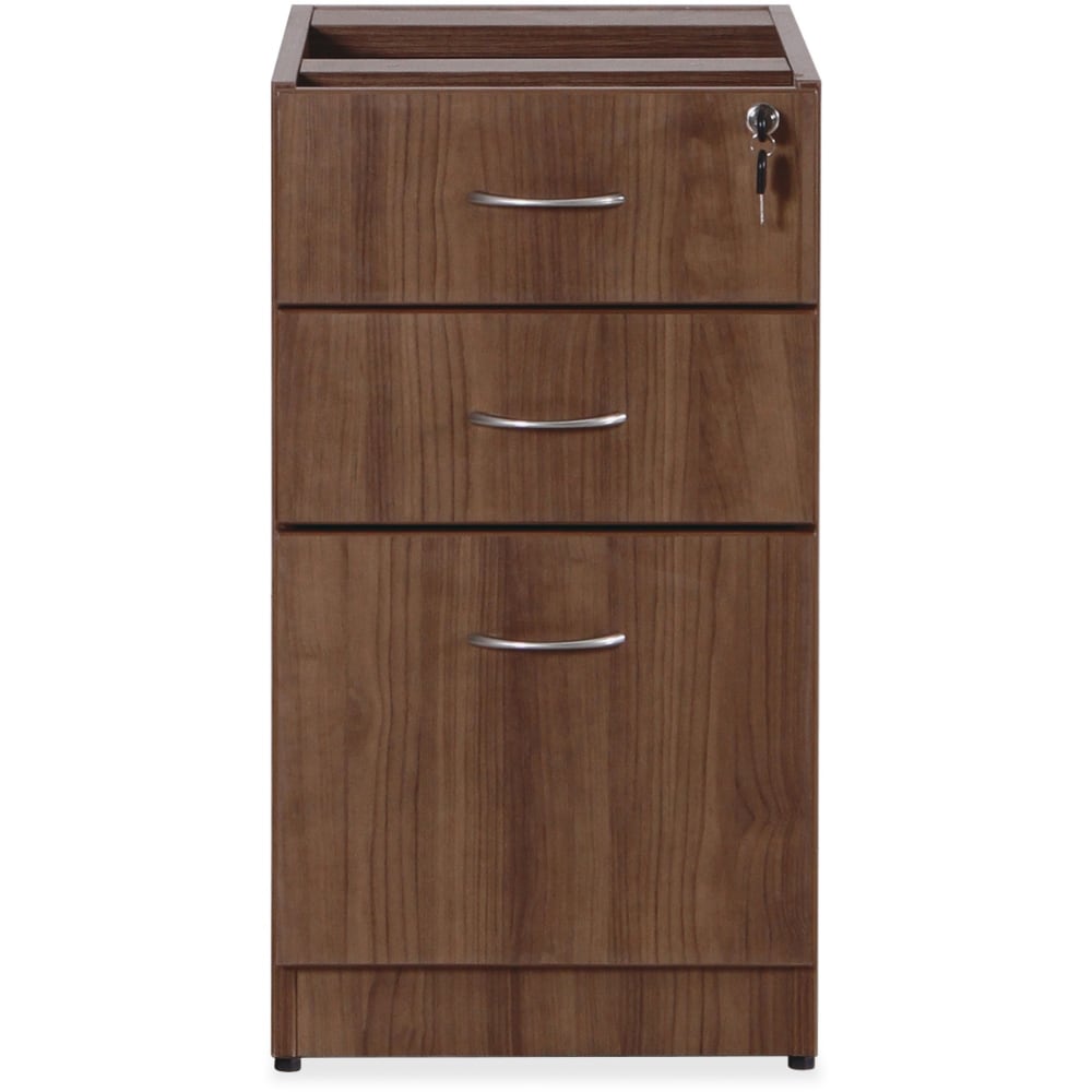 Lorell Essentials 16inW Vertical 3-Drawer Fixed Pedestal File Cabinet For Computer Desk, Walnut