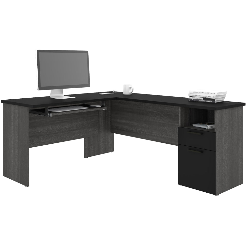 Bestar Norma 71inW L-Shaped Corner Desk, Black/ Bark Gray