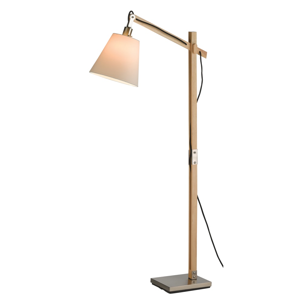 Adesso Walden Floor Lamp, 61inH, White Shade/Brushed Steel Base