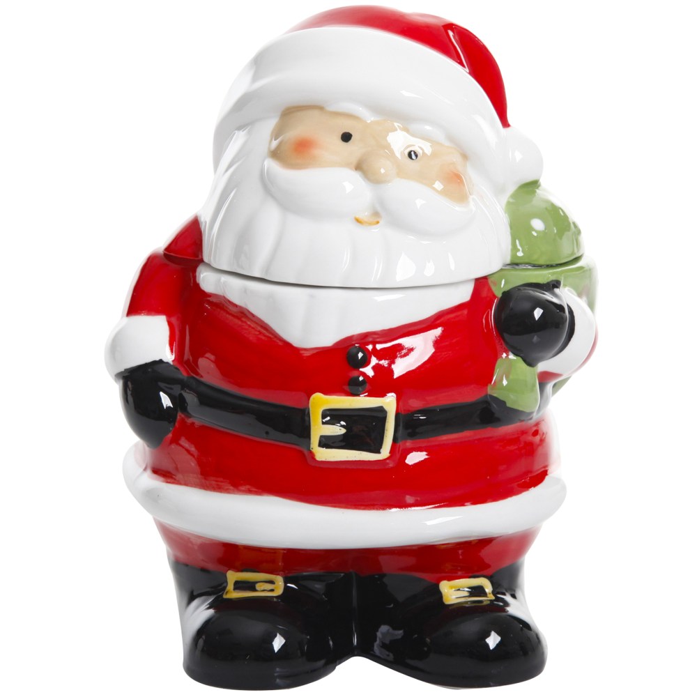 Gibson Home Jovial St. Nick Santa Holiday Cookie Jar, 7-1/2in, Red