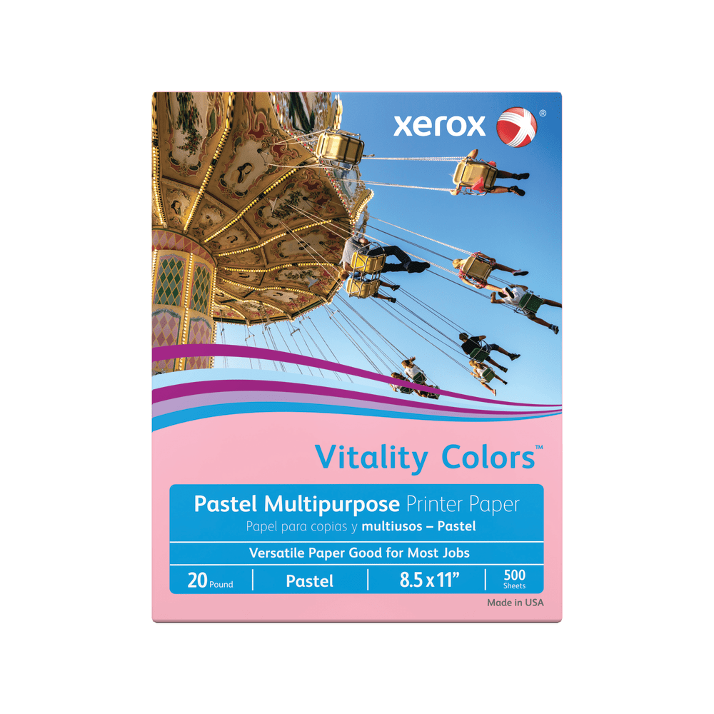 Xerox Vitality Colors Color Multi-Use Printer & Copy Paper, Pink, Letter (8.5in x 11in), 500 Sheets Per Ream, 20 Lb, 30% Recycled