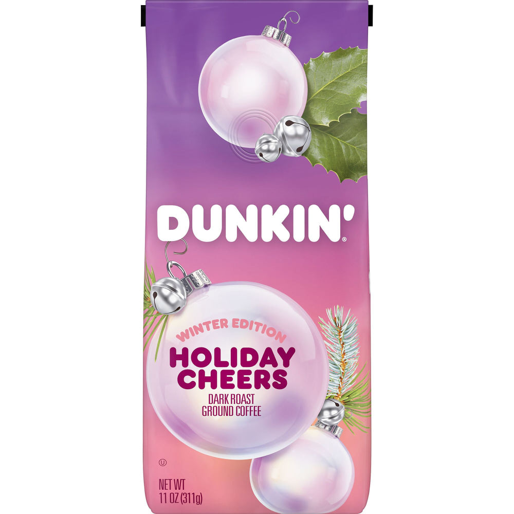 Dunkin Donuts Holiday Cheer Ground Coffee, Dark Roast, Chocolate, 11 Oz Bag