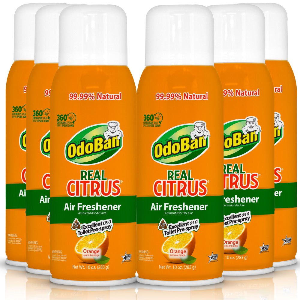 OdoBan Real Citrus Air Freshener 360 deg. Spray, Orange, 10 Oz, Pack Of 6 Bottles