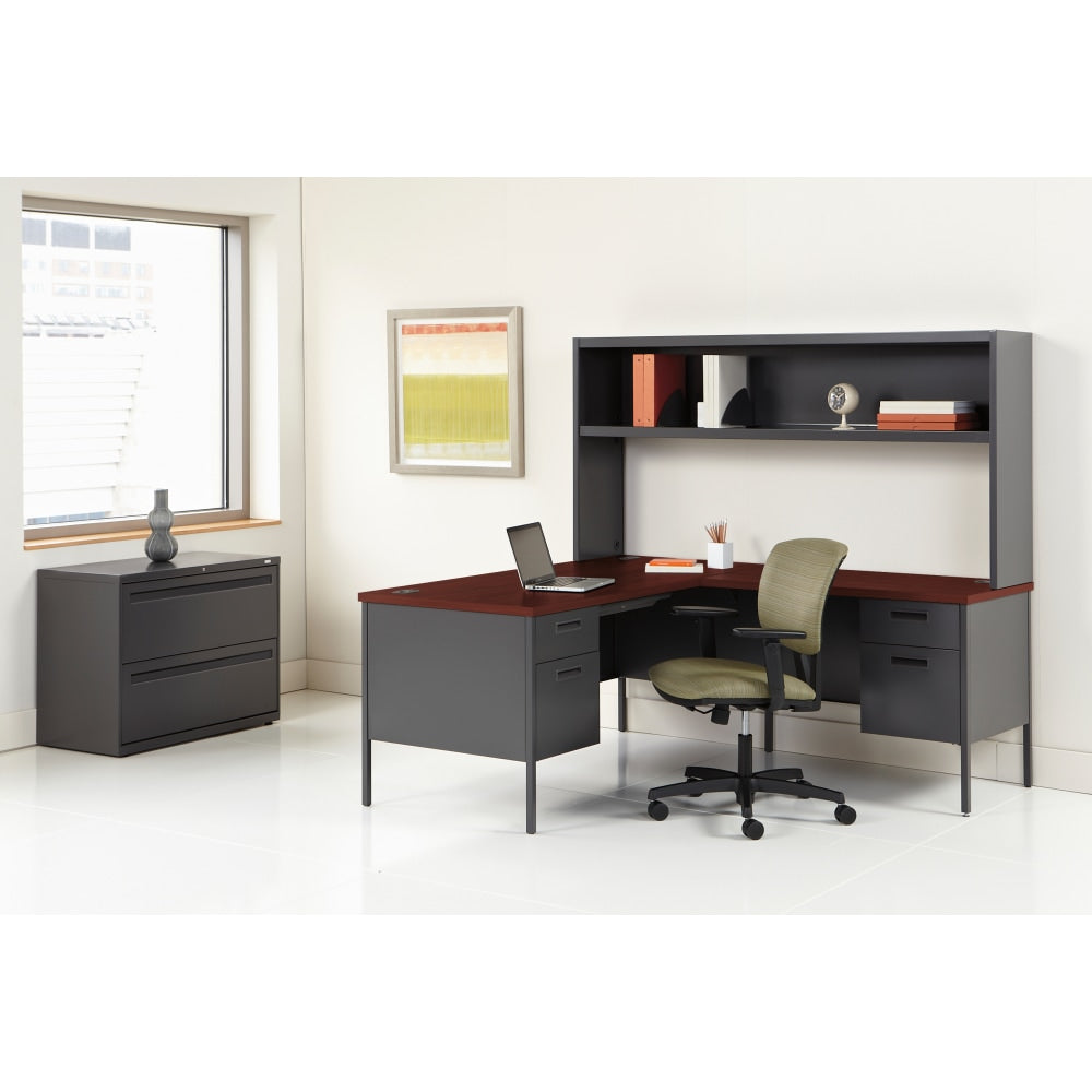 HON Metro Classic 66inW Left-Pedestal Computer Desk, Mahogany, Charcoal