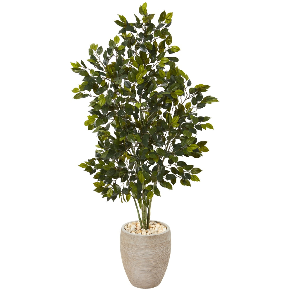 Nearly Natural Ficus 53inH Artificial Plant With Planter, 53inH x 24inW x 24inD, Green/Sand