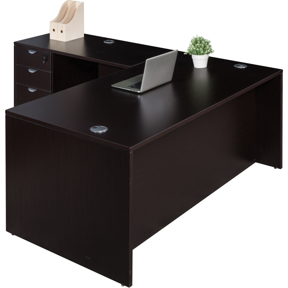 Boss Office Products Holland Series 71inW Executive L-Shaped Corner Desk With File Storage Pedestal, Mocha