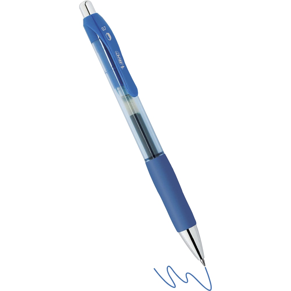 BIC PrevaGuard Gel-ocity Gel Pens, Pack Of 12, Medium Point, 0.7 mm, Blue Barrel, Blue Ink