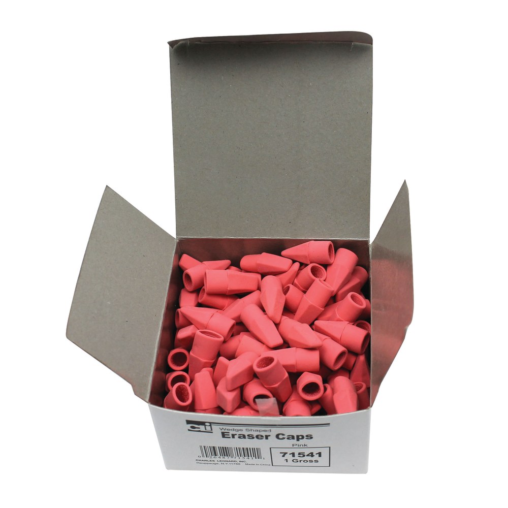 Charles Leonard Economy Wedge-Shaped Eraser Caps, Pink, 144 Erasers Per Box, Pack Of 6 Boxes