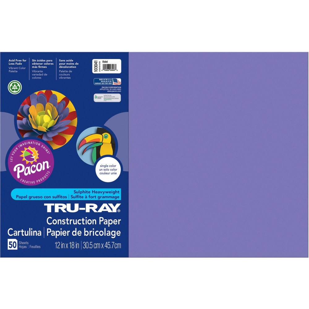 Tru-Ray Construction Paper, 50% Recycled, 12in x 18in, Violet, Pack Of 50