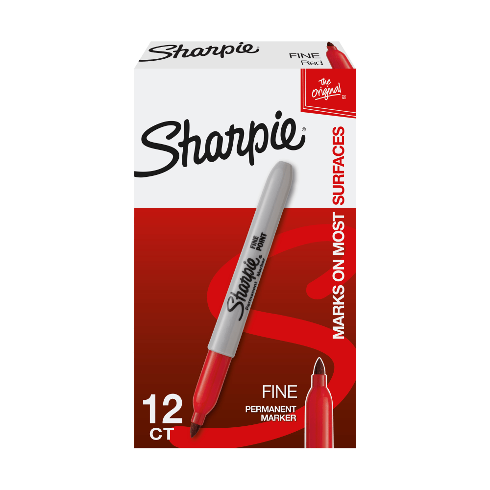 Sharpie Permanent Fine-Point Markers, Red, Pack Of 12 Markers