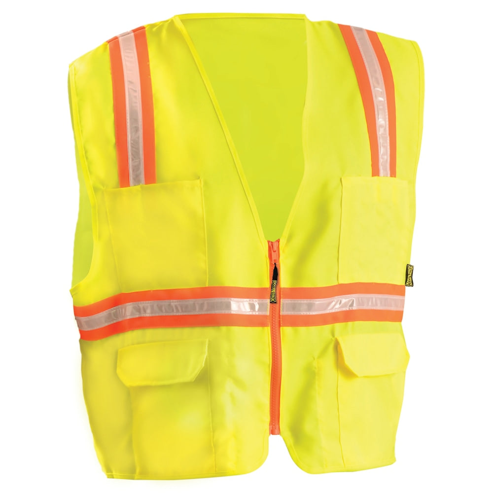 Non-ANSI Contractor Style Solid Vests, XL, Hi-Viz Yellow; Orange Contrast Trim