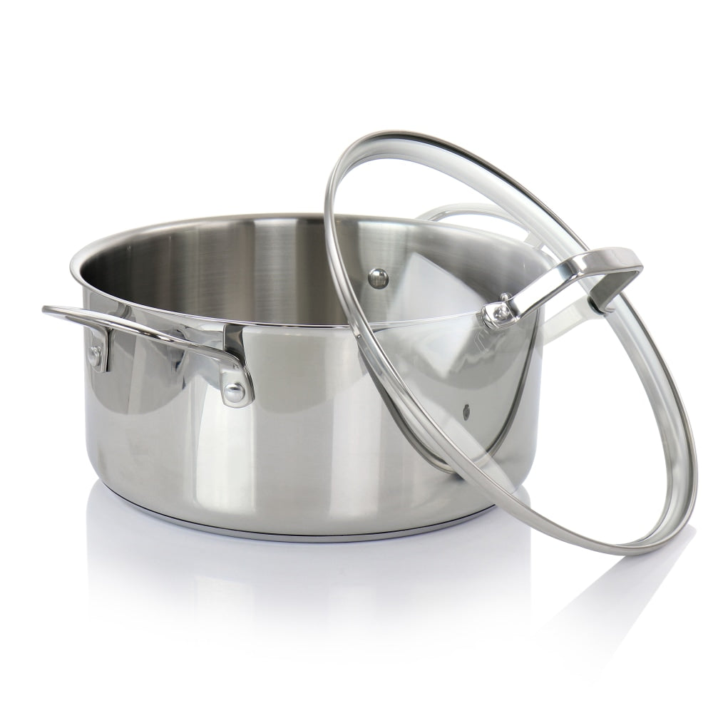 Martha Stewart Stainless Steel Dutch Oven With Glass Lid, 5 Quart, Silver