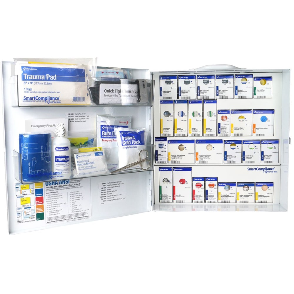 First Aid Only Smart Compliance ANSI B First Aid Large Metal Cabinet, 16-1/2inH x 15-3/4inW x 5-1/2inD, White