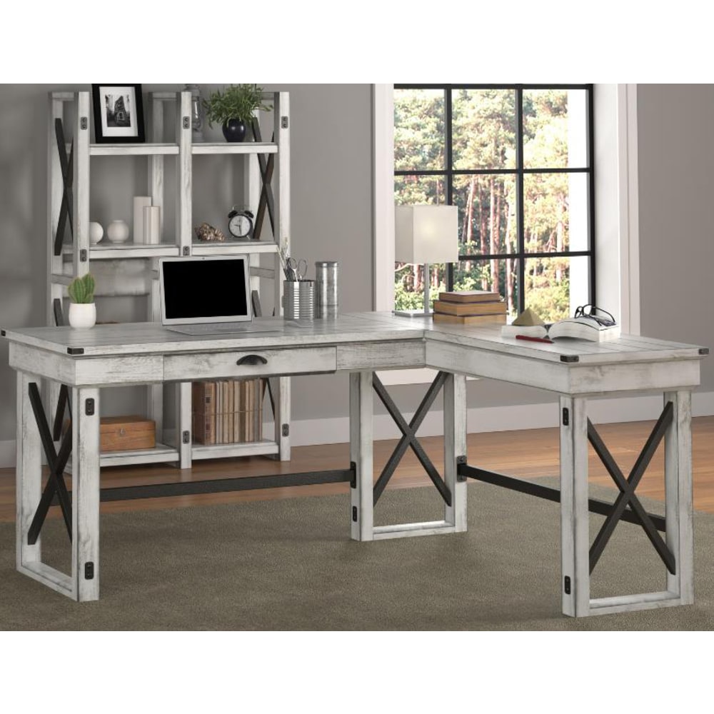 Ameriwood Home Wildwood 68inW L-Shaped Computer Desk With Lift Top, Distressed Whitewash