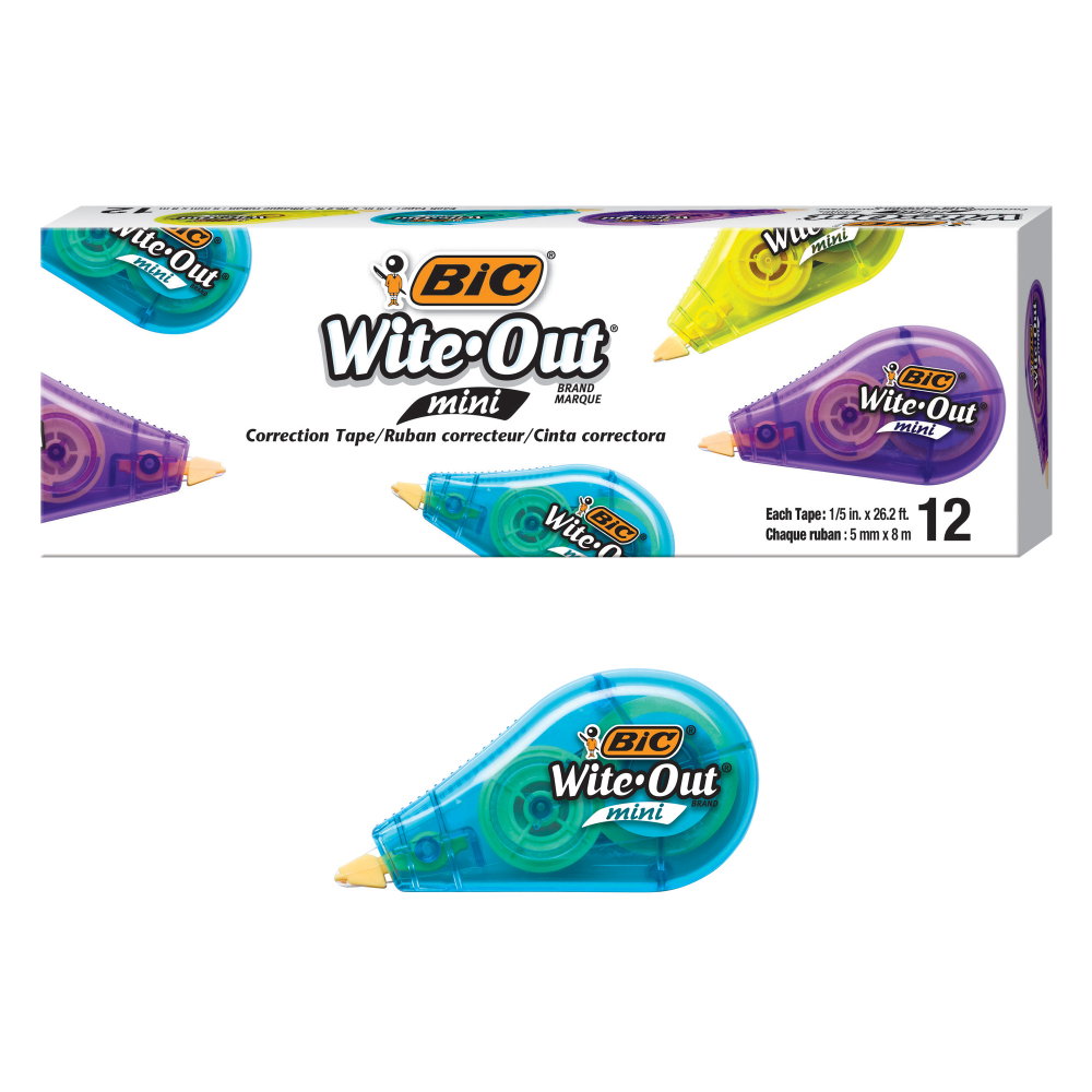 BIC Wite Out Mini Correction Tape, White, Pack Of 12 Dispensers