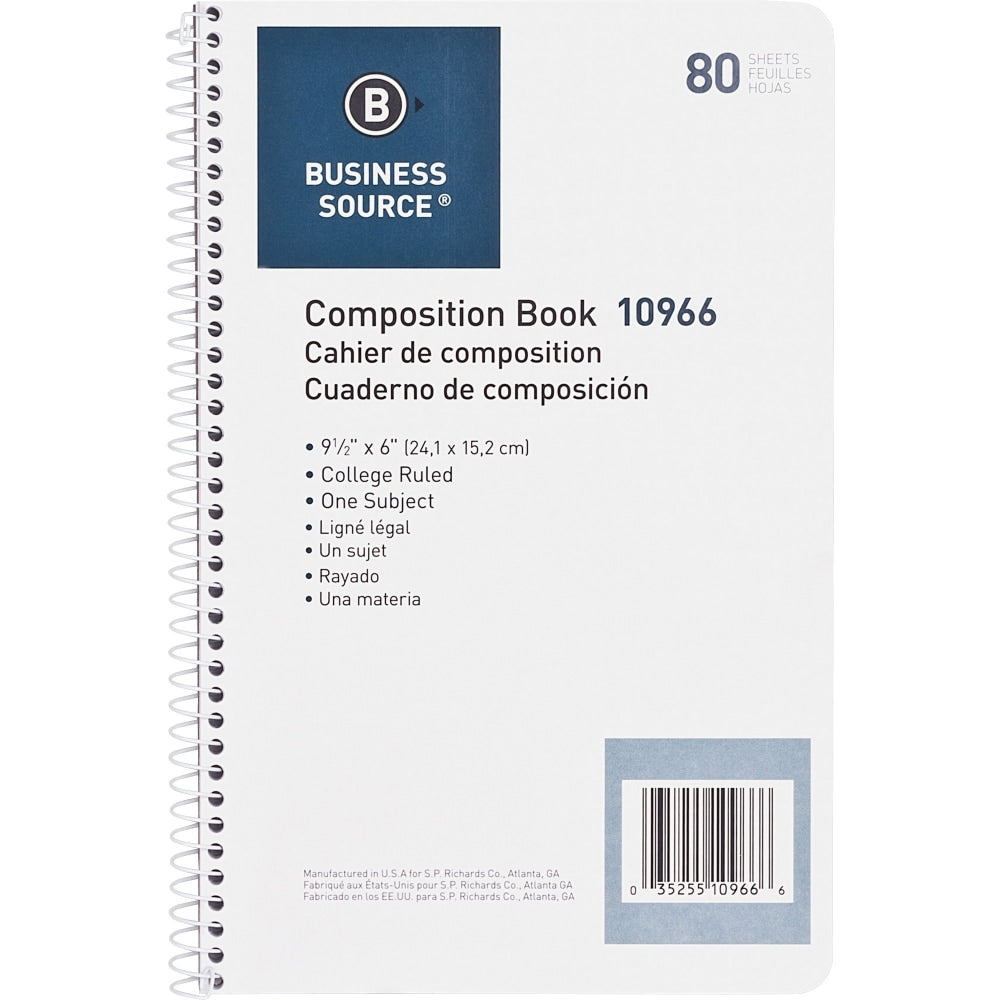 Business Source Composition Notebook, 6in x 9 1/2in, College Ruled, 80 Sheets, White