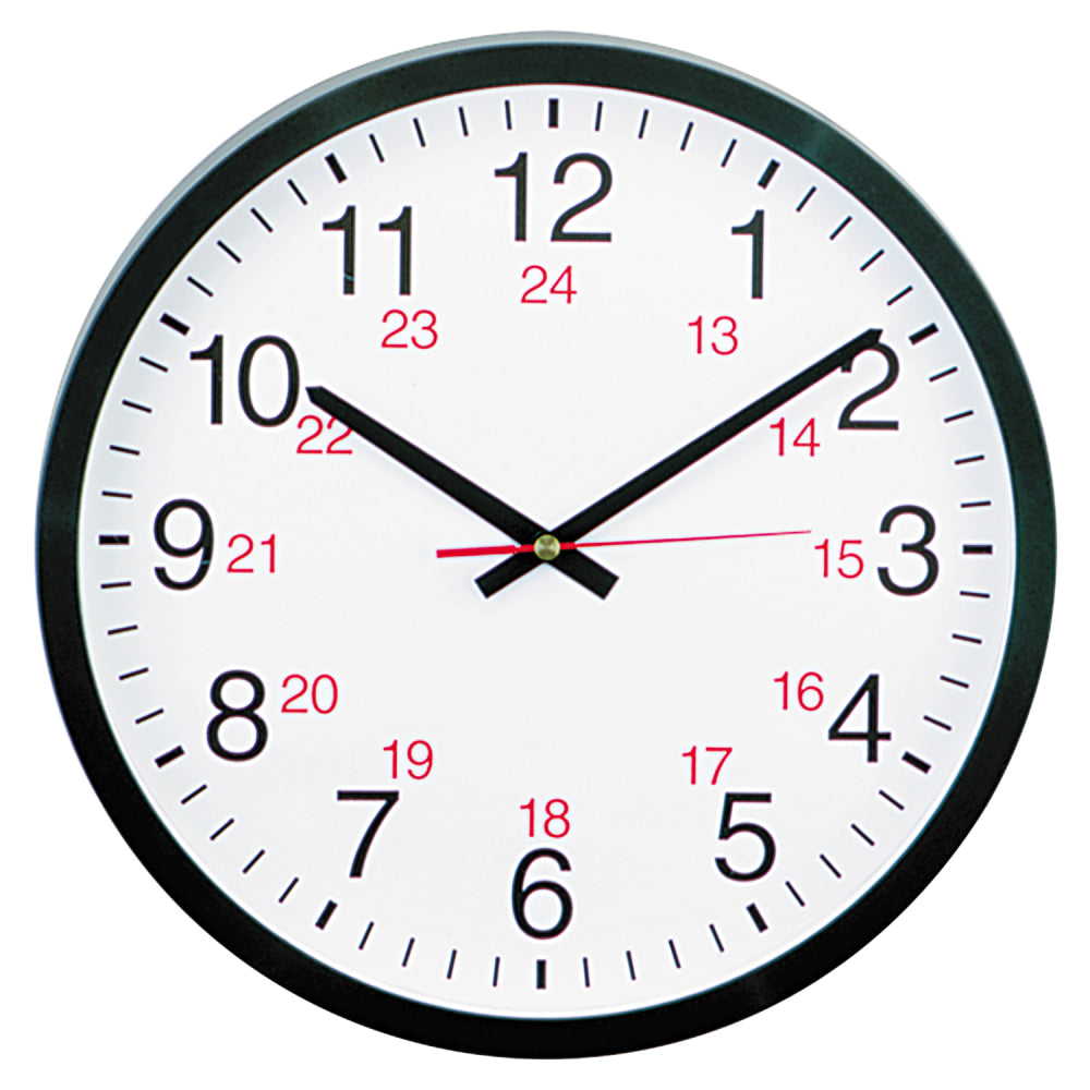 Universal 24-Hour Round Wall Clock, 12 5/8in, Black