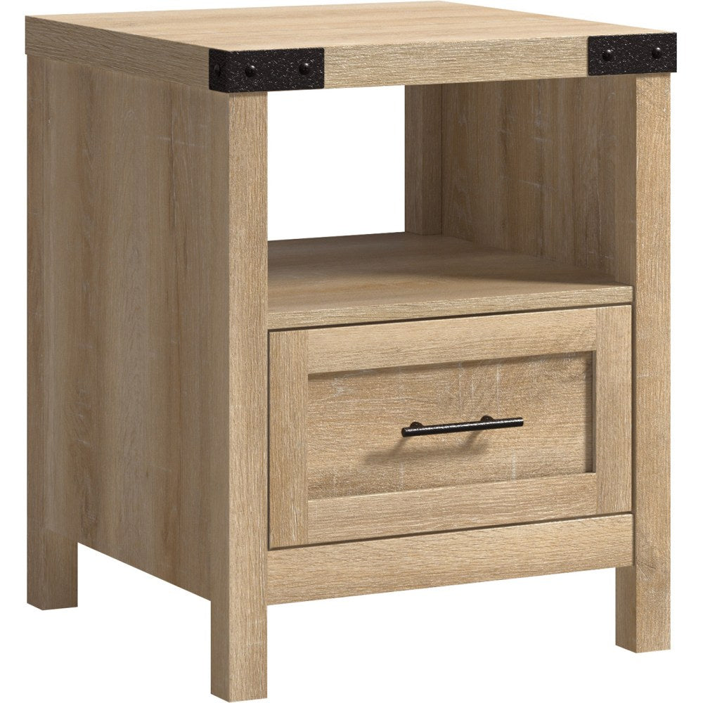 Sauder Bridge Acre Side Table With Lower Drawer, 23-5/8inH x 18-15/16inW x 18-15/16inD, Orchard Oak