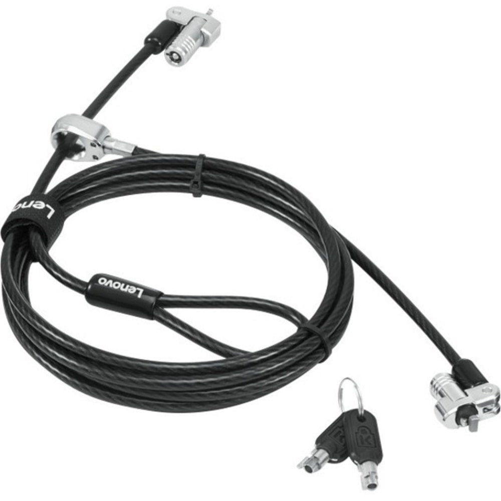 Lenovo NanoSaver Twin Head Nano/MS 2.0 MasterKey Cable Lock - Master Keyed Lock - Black - Carbon Steel, Plastic - 6.56 ft - For Notebook, Tablet, Desktop Computer, Monitor