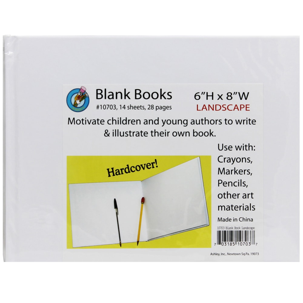 Ashley Productions Hardcover Blank Books, 8in x 6in, Unruled, 14 Sheets, Landscape, White, Pack Of 12 Books