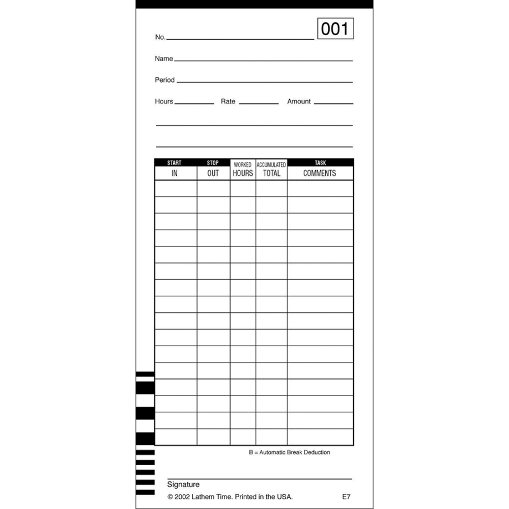 Lathem Time Cards, Numbered 1-100, 2-Sided, 3 3/8in x 7 1/4in, Pack Of 100