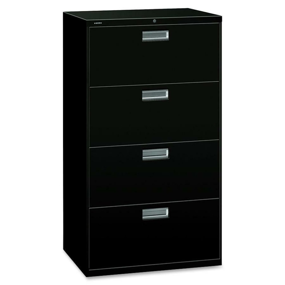 HON 600 30inW x 19-1/4inD Lateral 4-Drawer File Cabinet With Lock, Black