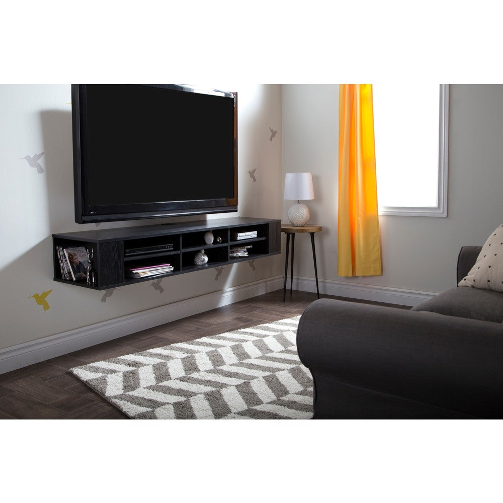 South Shore City Life 66in Wide Wall Mounted Media Console, Black Oak