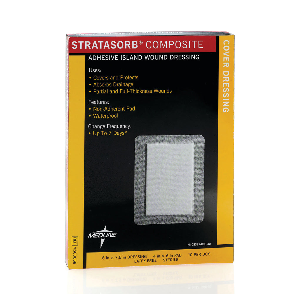 Medline Stratasorb Composite Island Dressings, 6in x 7 1/2in, White, Box Of 10