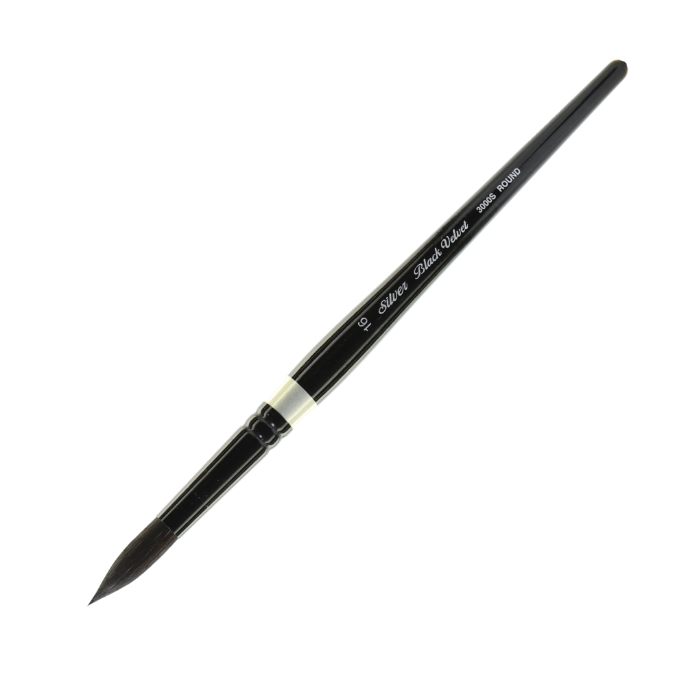 Silver Brush 3000S Black Velvet Series Paint Brush, Size 16, Round Bristle, Squirrel Hair/Synthetic Filament, Multicolor