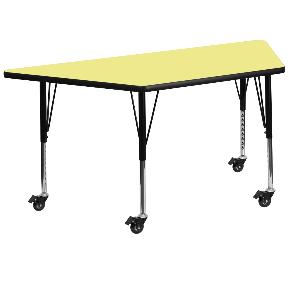 Flash Furniture Mobile 60inW Trapezoid Thermal Laminate Activity Table With Short Height-Adjustable Legs, Yellow