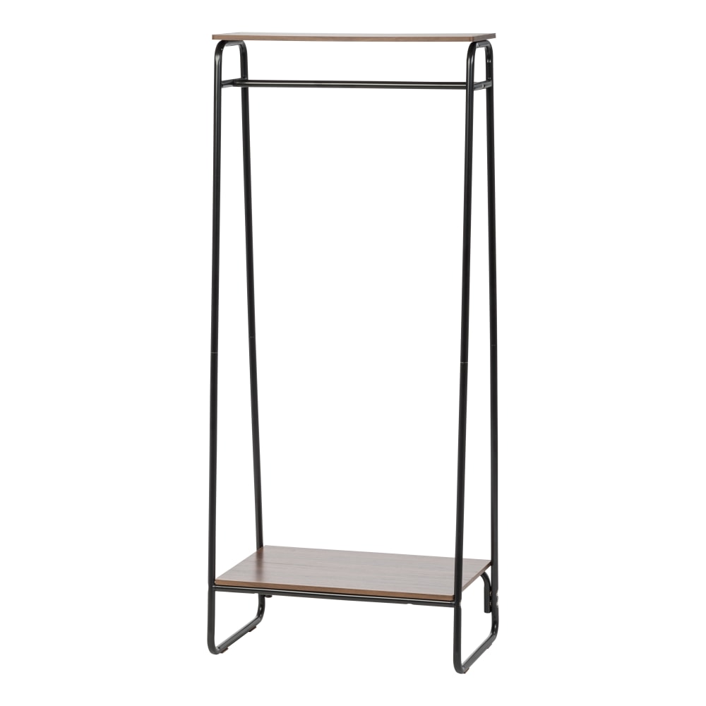 IRIS Metal Garment Rack With 2 Wooden Shelves, 59-1/2inH x 29-1/4inW x 15-3/4inD, Black/Dark Brown