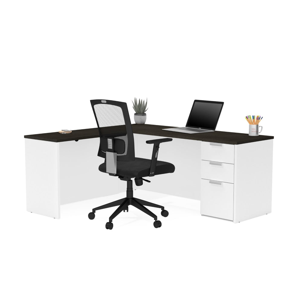 Bestar Pro-Concept Plus 72inW L-Shaped Corner Desk With Pedestal, White/Deep Gray