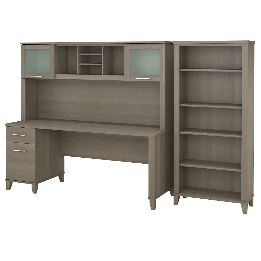 Bush Furniture Somerset 72inW Office Desk With Hutch And 5 Shelf Bookcase, Ash Gray, Standard Delivery