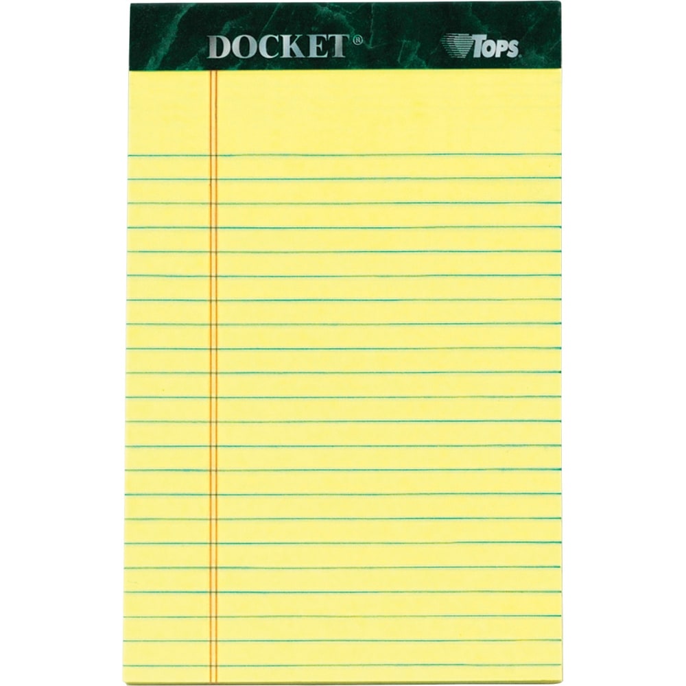 TOPS Docket Writing Pads, 5in x 8in, Legal Ruled, 50 Sheets, Canary, Pack Of 12 Pads