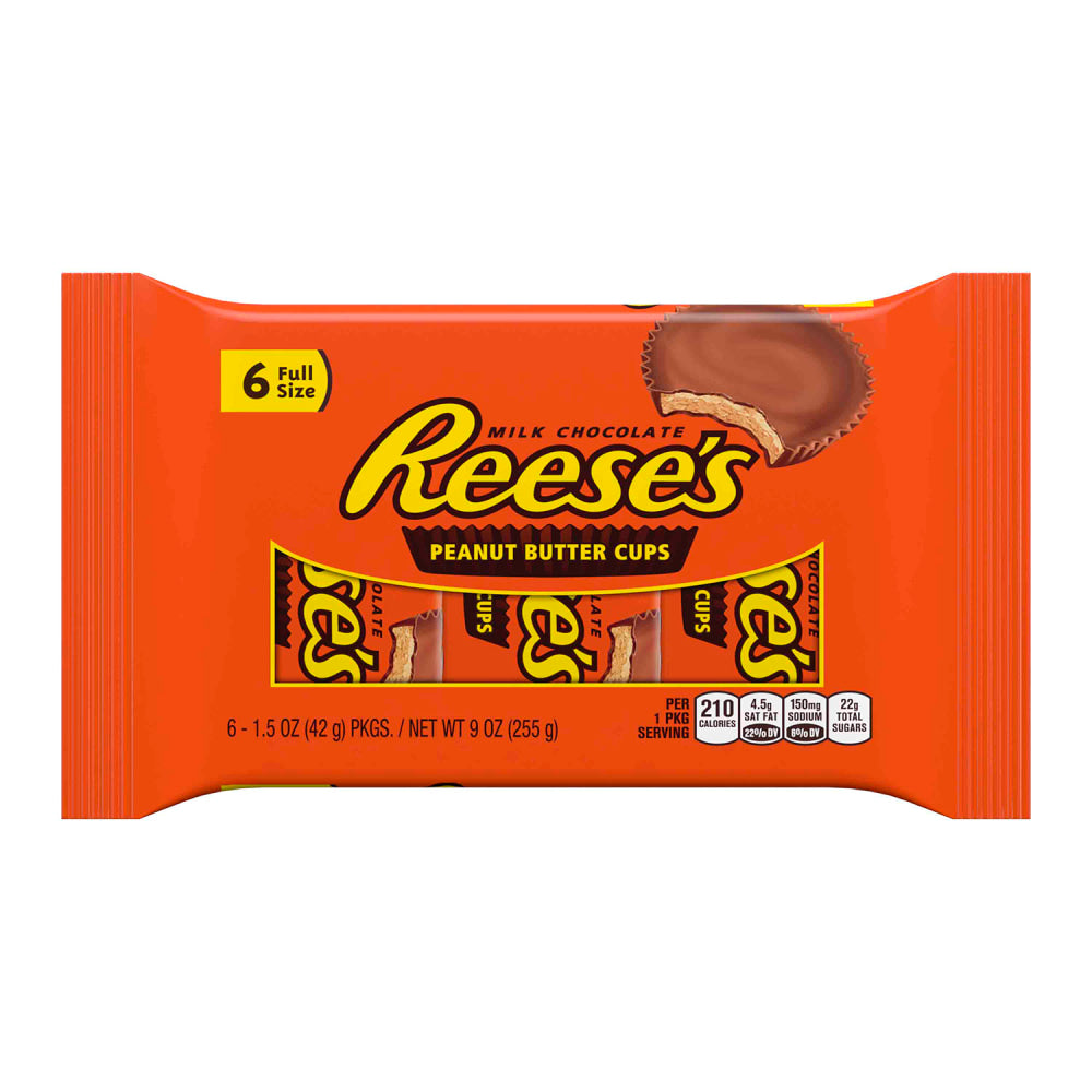 Reeses Peanut Butter Cups, 1.5 Oz, 6 Packs Per Bag, Pack Of 2 Bags