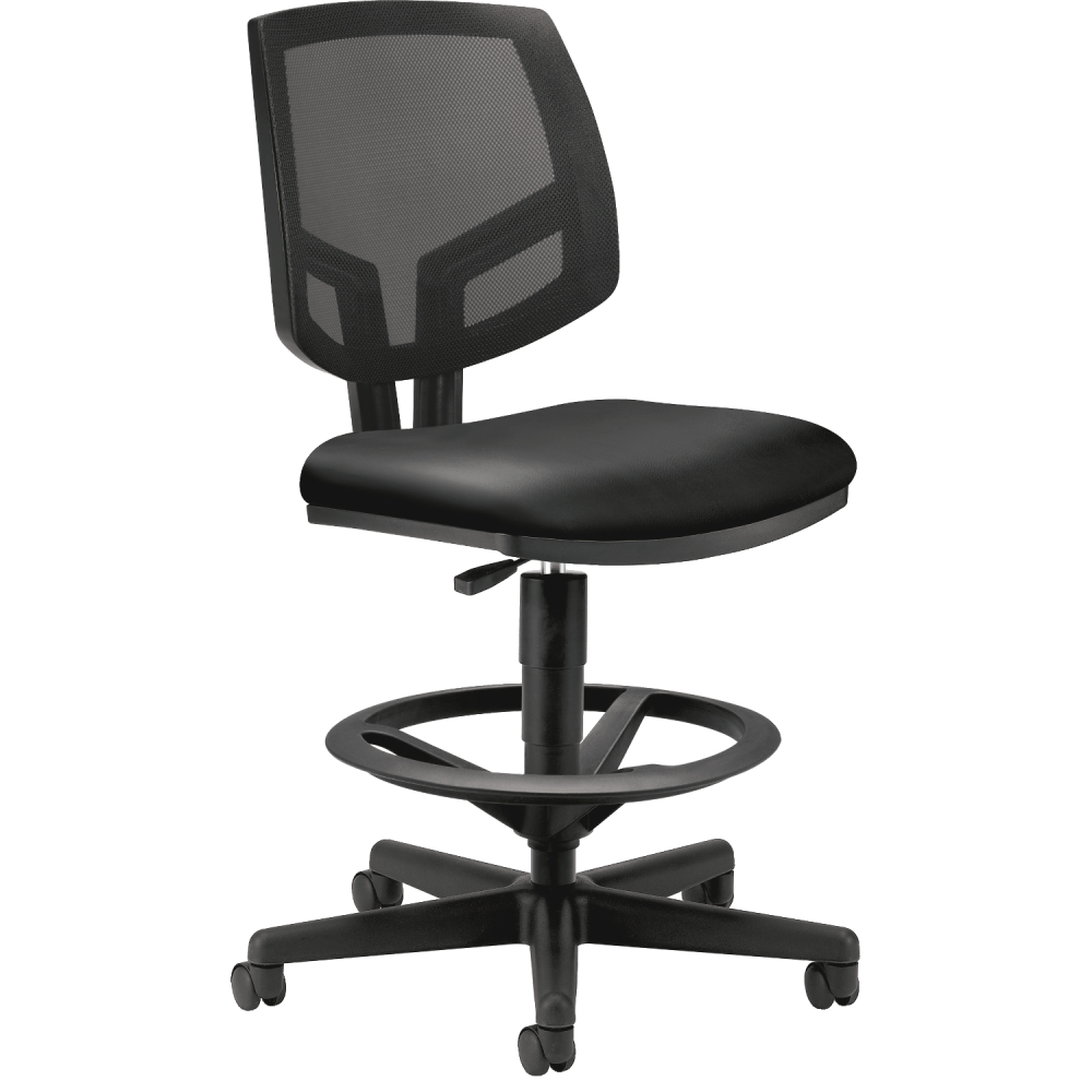 HON Volt Mesh Back Bonded Leather Task Stool, Extended Height And Foot Ring, Black