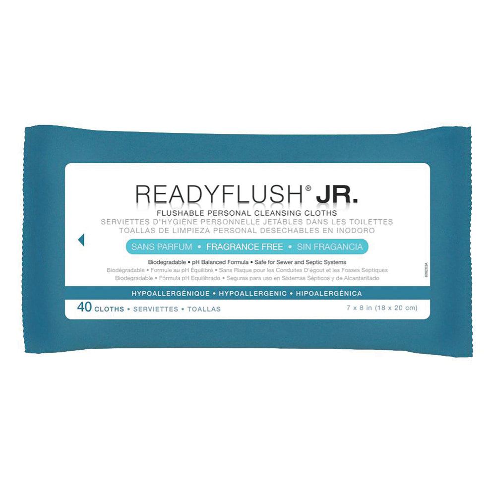 ReadyFlush Flushable Wipes, Unscented, 8in x 7in, White, 40 Wipes Per Pack, Case Of 24 Packs