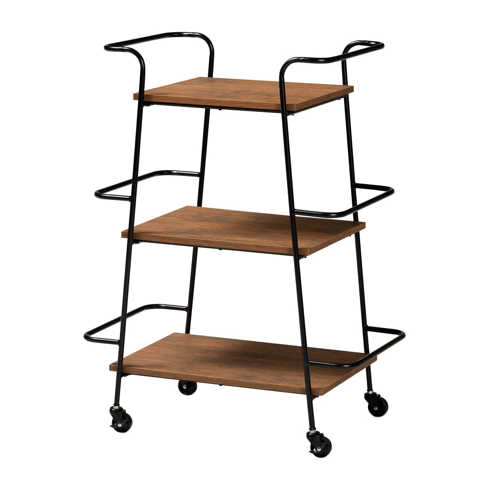 Baxton Studio Bernard 3-Tier Small Mobile Wine Bar Cart, 36-1/4inH x 28-1/4inW, Black/Walnut