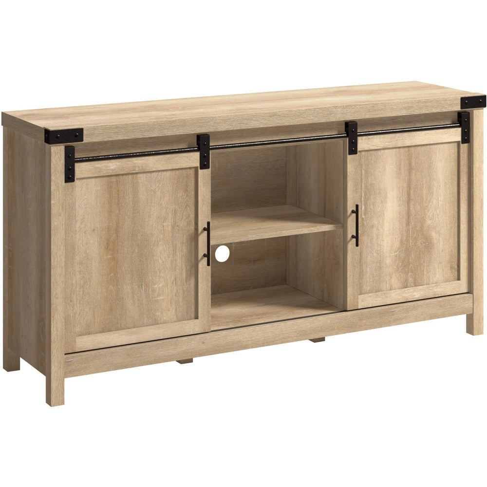 Sauder Bridge Acre Credenza With Barn Doors For 65in TV, 30inH x 58-1/4inW x 15-1/2inD, Orchard Oak