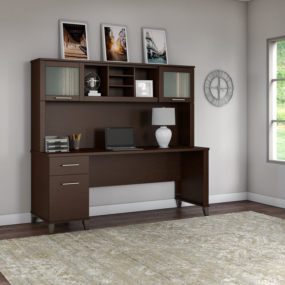 Bush Furniture Somerset Office Desk With Hutch, 72inW, Mocha Cherry, Standard Delivery