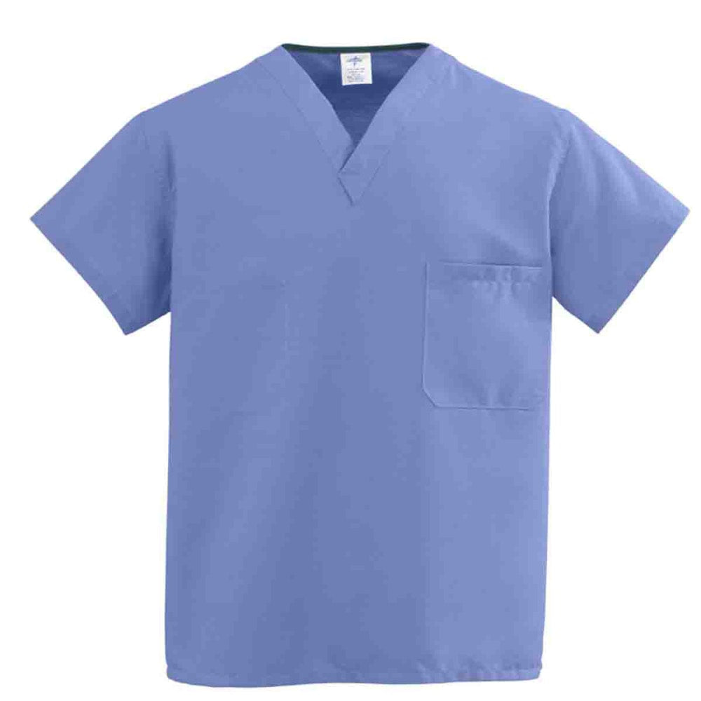 Medline ComfortEase Unisex 1-Pocket Reversible Scrub Top, Small, Ceil Blue